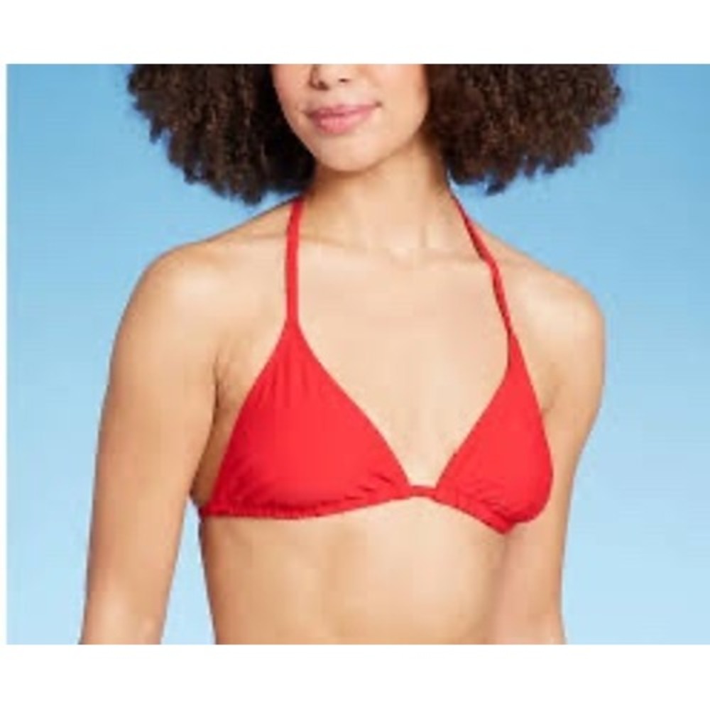 Wild Fable‎ Red Triangle Bikini Top Halter String Swimsuit Medium NWT